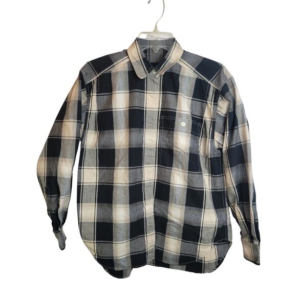 VTG Liz Sport Black Tan Plaid Shoulder Yoke Button Up Shirt Women's Size Small - Picture 1 of 15